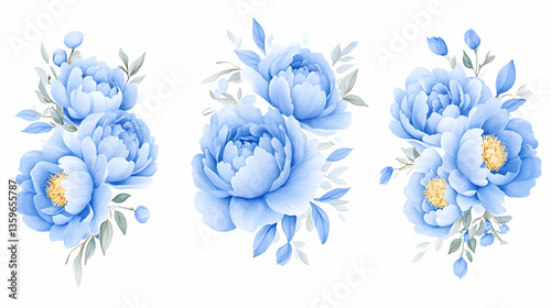 Fototapeta Naklejka Na Ścianę i Meble -  Pastel blue peonies bouquet, floral design, wedding invitation, website