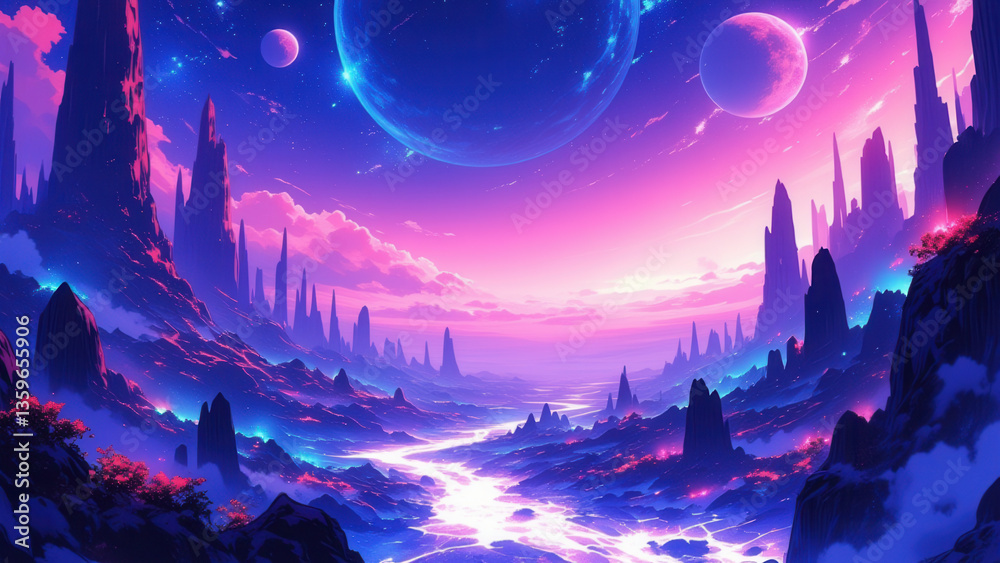 Fototapeta premium anime wallpaper illustration background, otherworldly concept.