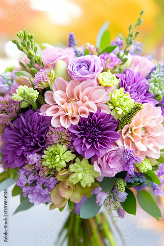 Pastel Dahlia Wedding Bouquet, Autumn Background