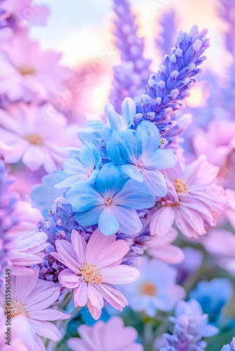 Pastel flowers sunset garden romantic background