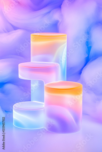 Pastel podiums on vibrant background; product display