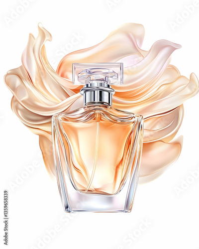 Perfume bottle, silk swirl, studio shot, beauty product