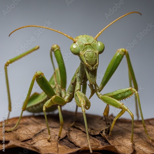 praying mantis on green background