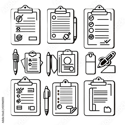 タスクリストとボールペンのイラスト｜Task List and Ballpoint Pen Illustration