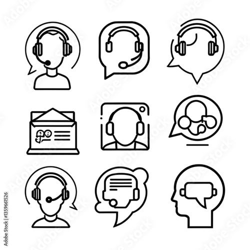 カスタマーサポートとチャットサービスのアイコンセット｜Customer Support and Chat Service Icon Set