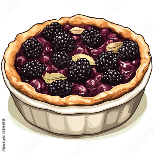 Blackberry Cobbler with Fresh Berries and Mint Illustration