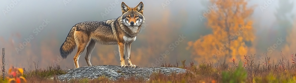 Fototapeta premium Red Wolf on Autumn Hill.