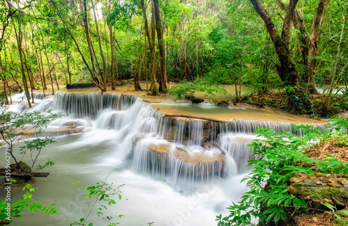 Beautiful Huay Mae Khamin waterfall in tropical rainforest at Srinakarin national park