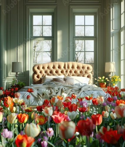 Wallpaper Mural Surreal cozy bed in the magic garden surrounded with flowers meadow Torontodigital.ca