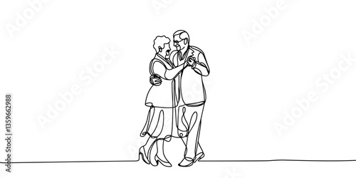 Continuous one-line drawing dance full of love grandparents. Grandparent day concept. Single line drawing design graphic vector illustration
