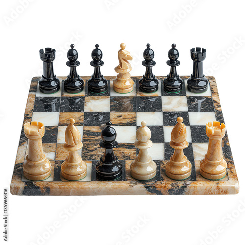 Elegant Marble Chessboard isolated on white background photo