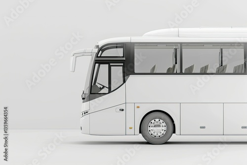 Sharp Image of Modern White Coach Bus Isolated on a White Background