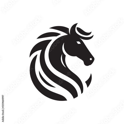 Wallpaper Mural Black and white horse head silhouette vector illustration with tribal and wild design Torontodigital.ca