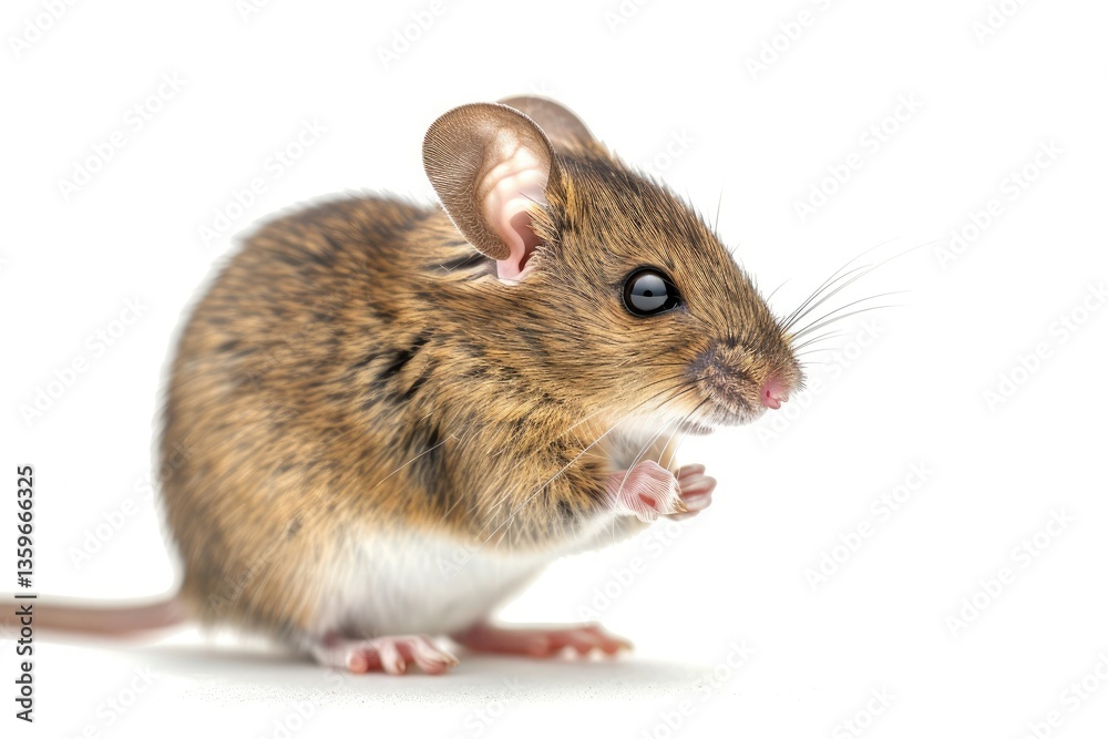 Closeup Small Mouse Stands on Its Hind Legs Isolated on White Background Closeup Small Mouse Stands on Its Hind Legs Isolated on White Background