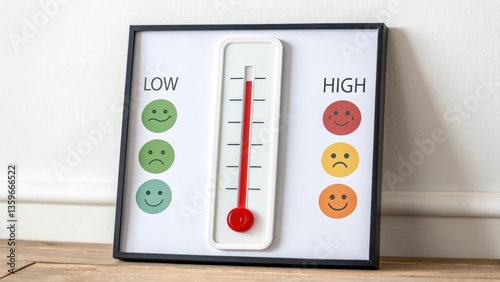 Emotional thermometer indicating low to high feelings with smiley faces.