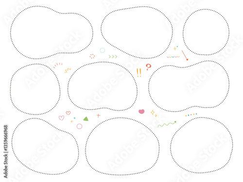 ふにゃふにゃした形の点線のフレームのセット