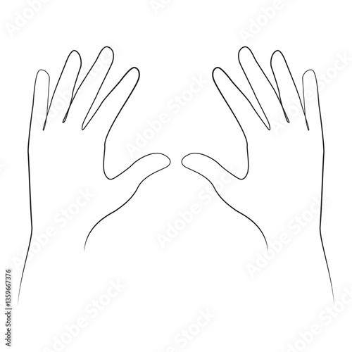 Hands one line drawing on white isolated background
