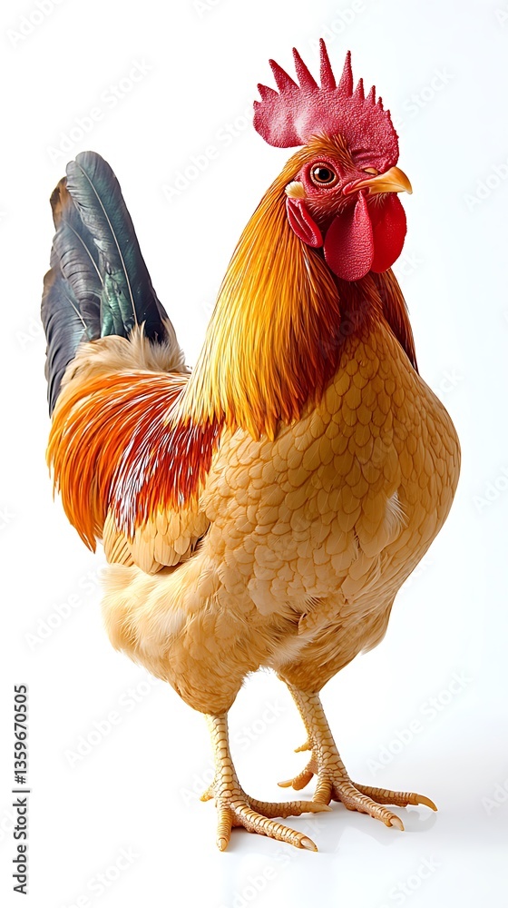Fototapeta premium Rooster Portrait Against White Background.