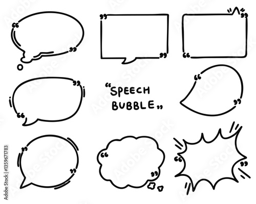 따옴표 만화 검정 라인드로잉 말풍선 아이콘(" cartoon black line drawing speech bubble icon set)