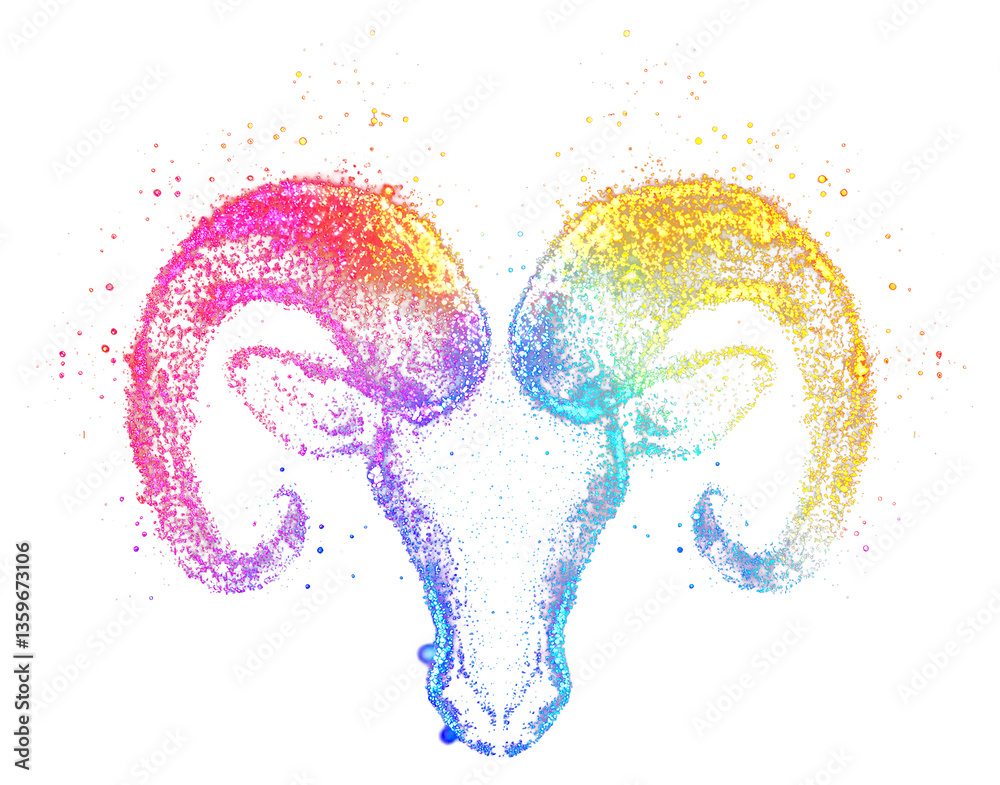 PNG Colorful aries light glitter particles zodiac effect.