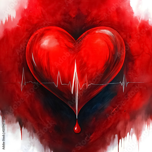 Heartbeat line ending with a blood drop photo