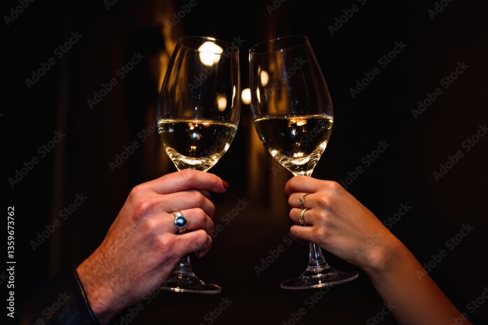 Two hands toasting together in a beautiful location, cheerful vibes Two hands toasting together in a beautiful location, cheerful vibes