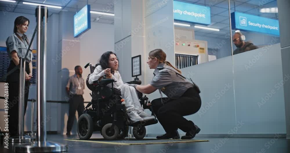 Security Checkpoint Screening Procedures: Female TSA Officer Checking ...