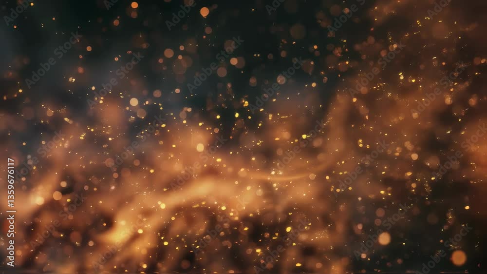 Golden sparkles rising in motion. Abstract fire glitter explosion clip. Magic dust particles background footage. Festive celebration and holiday concept stock video.
