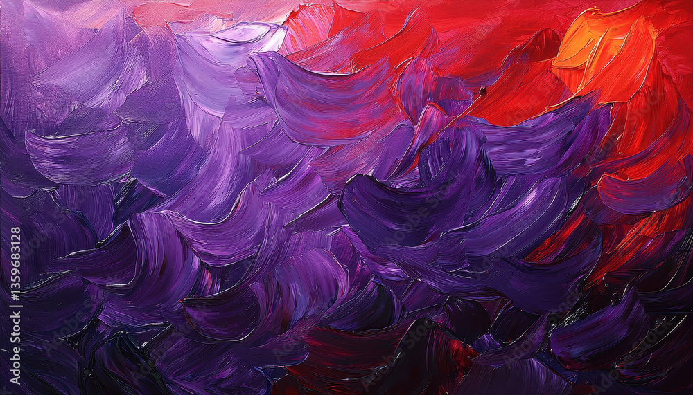 Vibrant abstract oil painting with layered brushstrokes in purple and red hues, evoking emotion Vibrant abstract oil painting with layered brushstrokes in purple and red hues, evoking emotion