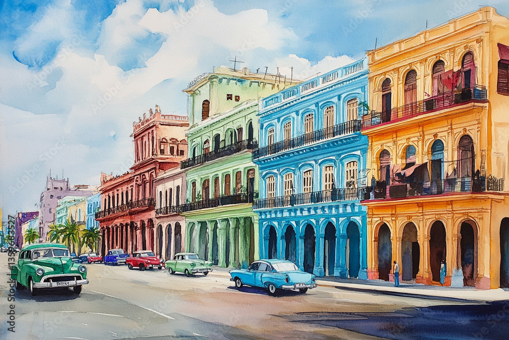 Fototapeta premium Watercolor paintings, tourist attractions around the world