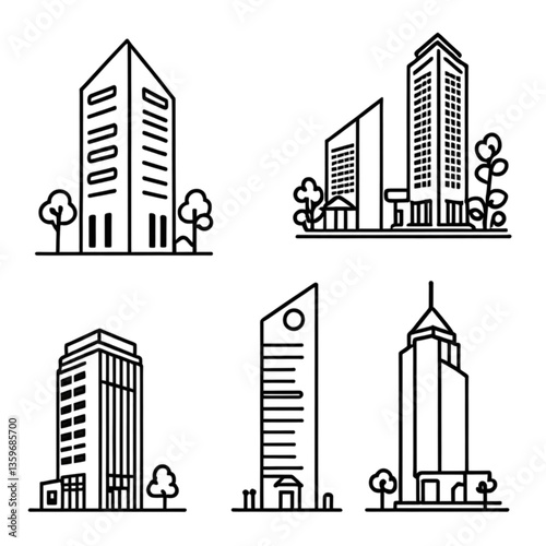 モダンビルと商業施設アイコン集｜Modern Building and Commercial Icons