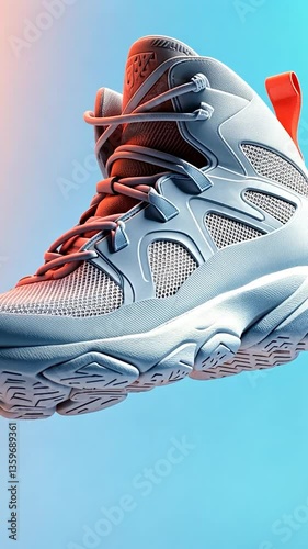 Stylish athletic shoe displayed against a vibrant gradient background, highlighting its design