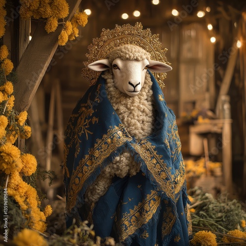 Mystical Sheep in Floral Setting