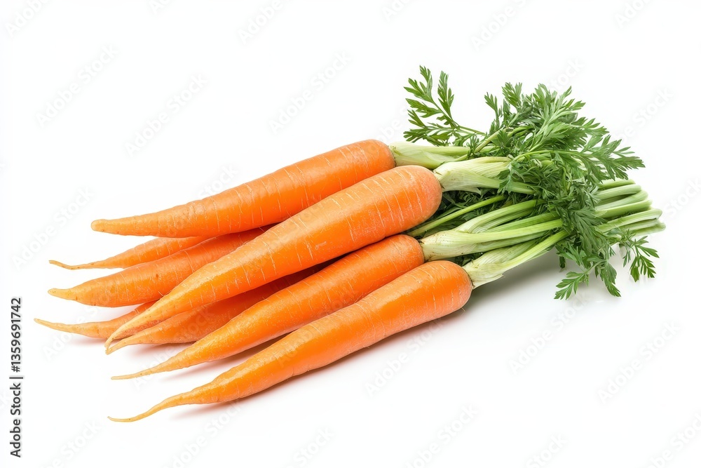 Several fresh orange carrots arranged together with their green stems Several fresh orange carrots arranged together with their green stems
