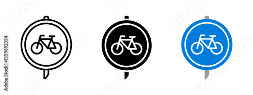 Bicycle lane icon. Cycling path vector illustration. Road sign for bike safety and transportation guidance. Urban mobility and fitness pictogram. Traffic regulation and commuting symbol.