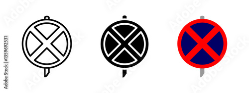 No parking icon. Traffic regulation vector illustration. Road restriction sign for urban areas and transportation control. Prohibited stopping pictogram. Warning and restriction symbol.