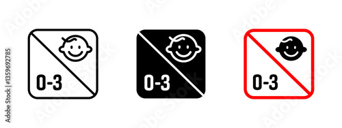 No baby icon. Age restriction vector illustration. Prohibited sign for products unsafe for children under 3 years old. Safety warning and security label for child protection and health regulation.