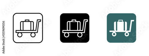 Luggage trolley icon. Airport baggage cart vector illustration. Suitcase transportation symbol. Travel and cargo carrier sign for tourism, airport terminals and baggage handling services.