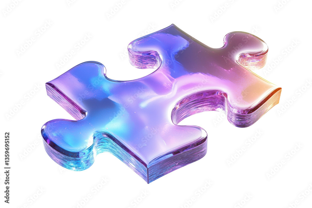 Obraz premium Glowing transparent puzzle piece with purple and blue gradient lighting isolated on Transparent Background