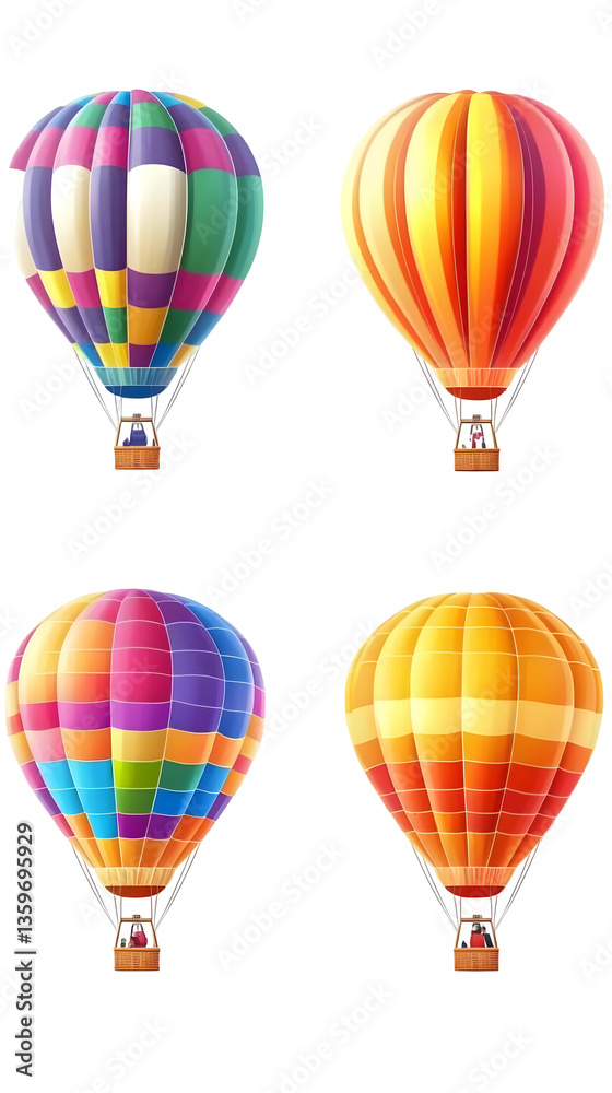 Obraz premium Isolated Background of Four Colorful Hot Air Balloons Transportation