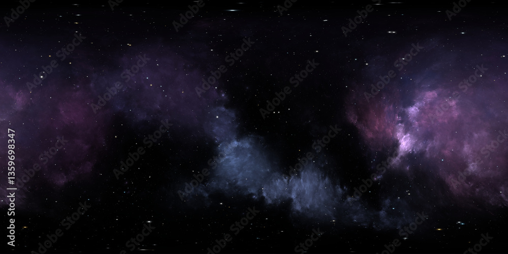 Fototapeta premium 360 degree space nebula. Giant interstellar cloud with stars, equirectangular projection, environment map. Spherical panorama. 3d illustration