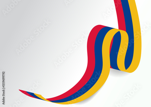 Colombian flag ribbon curve on white background