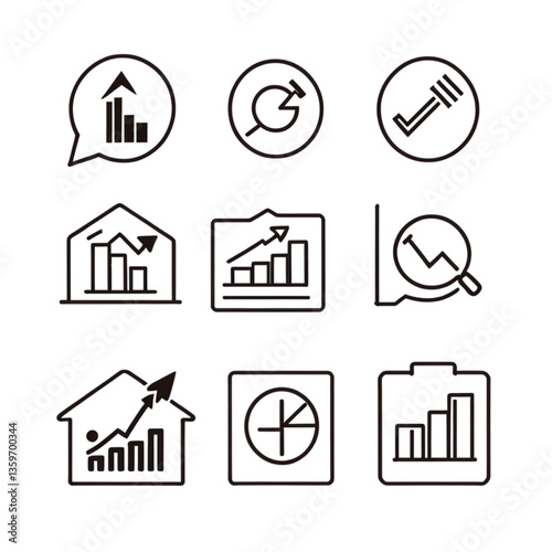データ成長・分析・統計用ビジュアルアイコン｜Data Growth and Analytics Icon Set