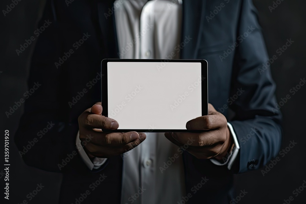 High Resolution of Crop Businessman Demonstrating Tablet High Resolution of Crop Businessman Demonstrating Tablet