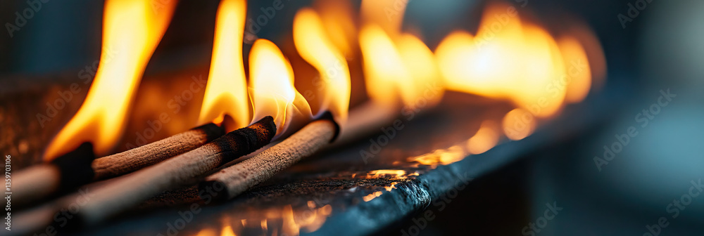 Burning Incense Sticks in Metallic Container