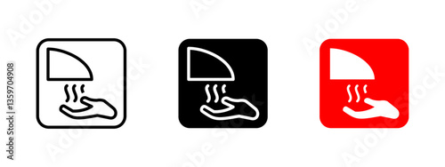 Air dryer icon. Automatic hand drying vector illustration. Restroom and hygiene device symbol. Touchless hot air blower for public washrooms and sanitation facilities.