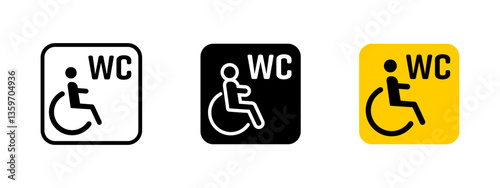 Wheelchair accessible restroom icon. Disabled toilet vector illustration. Handicap facility sign for public spaces. Mobility assistance and accessible washroom symbol.