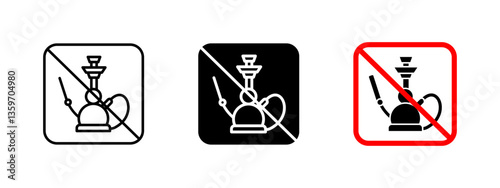 Hookah prohibition icon. No smoking illustration. Restricted sign for shisha and tobacco use in public areas. Warning symbol for health and safety regulations against hookah lounges and indoor smoking