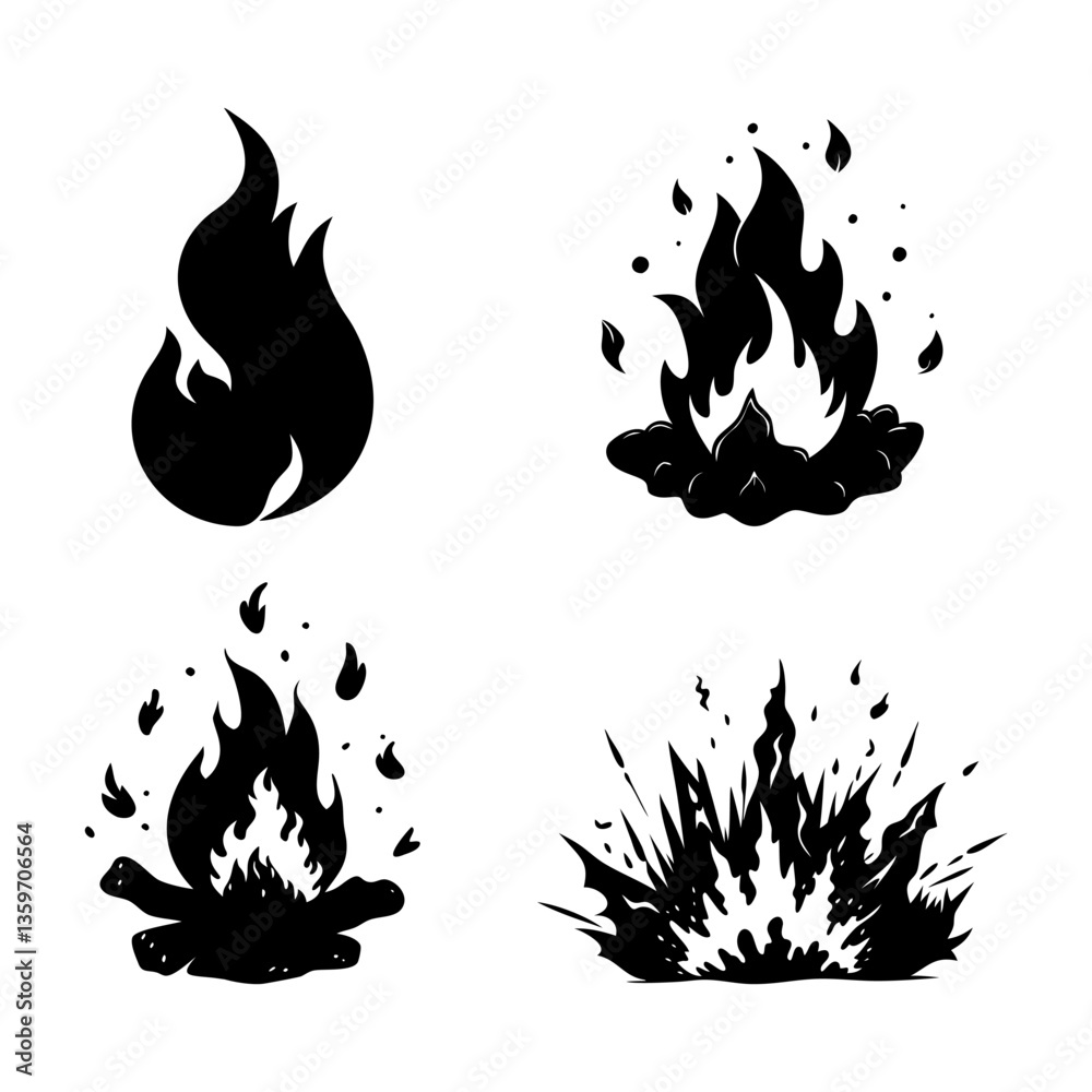 Fire Blast Black Silhouette Collection Vector Design