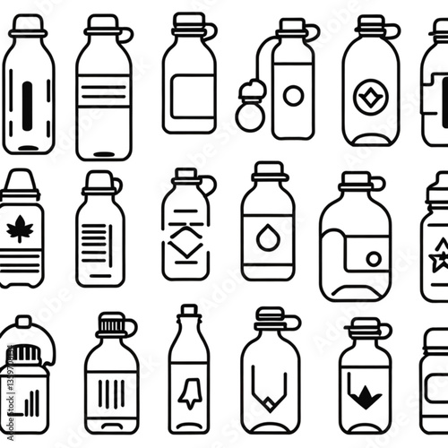 多様なデザインの水筒・ボトルアイコン集｜Various Canteen and Bottle Icon Collection
